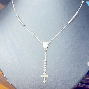 Plain Bead Rosary Rosario Chain Necklace Sterling Silver Italy